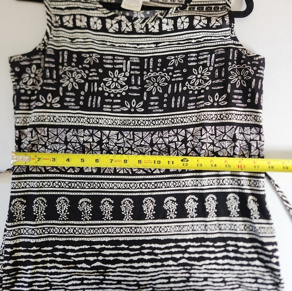 Vintage 90s Black Aztec Print Summer Midi Dress 1990s Sheath Sundress Beach Boho - Picture 10 of 11